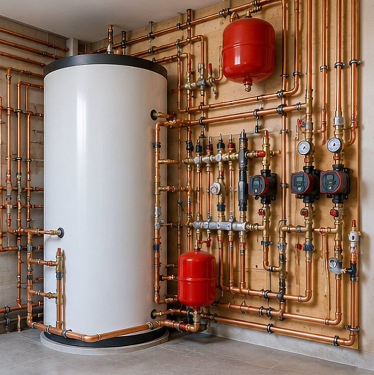 Unvented cylinder and plant room: A new plant room for a renovated family home.