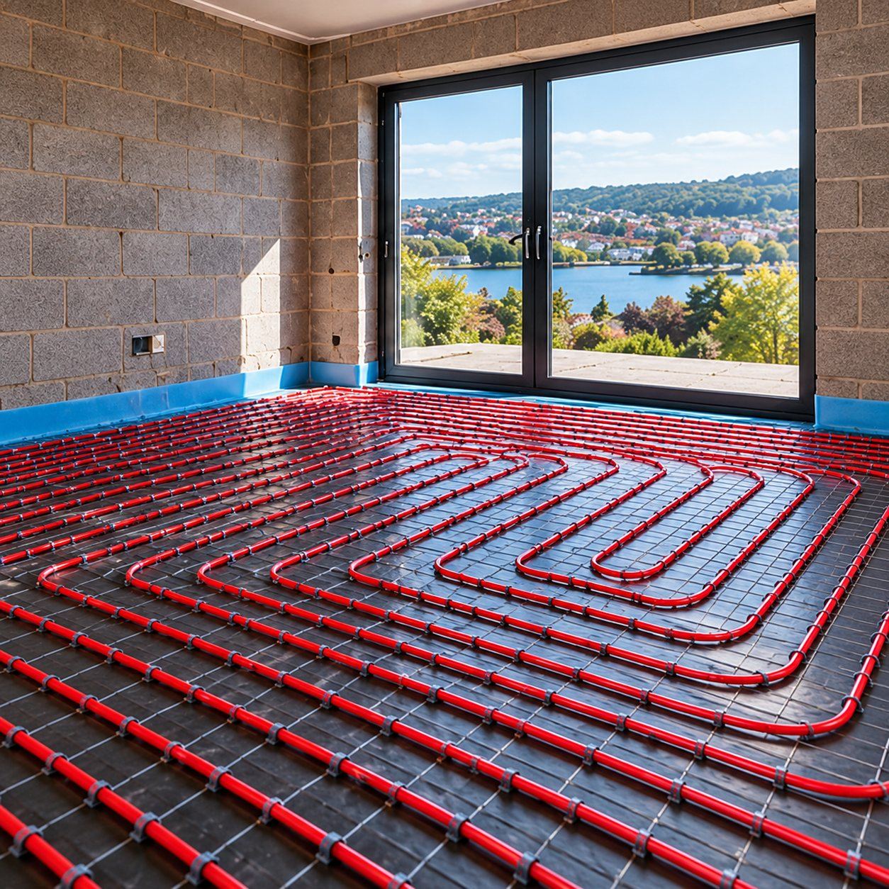Underfloor heating for a kitchen extension: A new kitchen and living extension on a 1970s house.